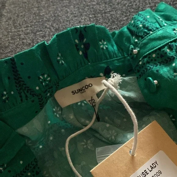 Suncoo Paris Green Patterned Women's Top size M - Picture 7 of 7